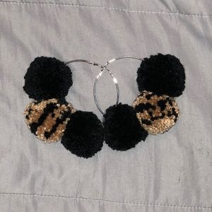 Cheetah print  Pom Pom hoops